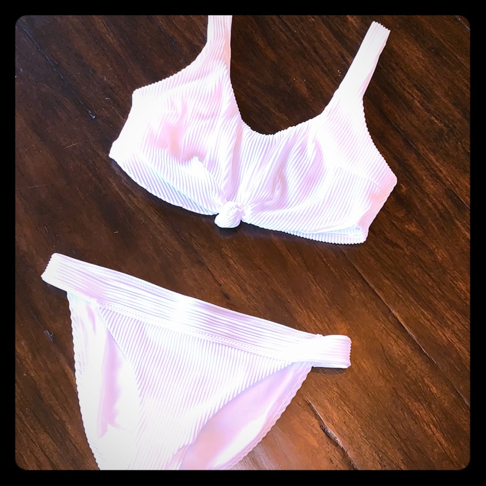 Hollister White Ribbed Bikini - Top: Lg, Bottom: M